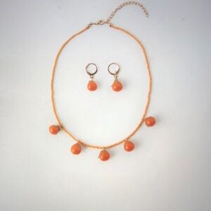 Orange Beaded Necklace and Earring Set
